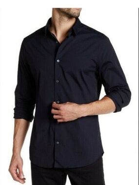 Vince Black Stretch Poplin Button Down Shirt sz large